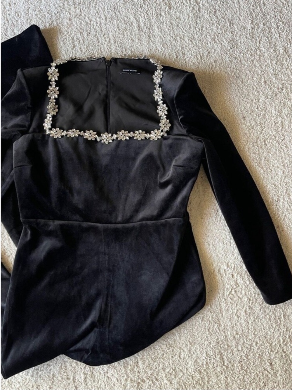 Nadine Merabi Kimberly Velvet Jumpsuit Long Sleeve Black - Picture 6 of 10